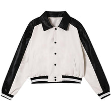 Load image into Gallery viewer, Black and White Contrast PU Leather Short Jacket

