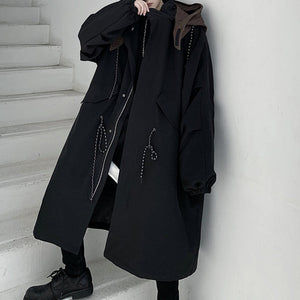 Canvas Hooded Mid-length Trench Coat