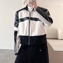 Load image into Gallery viewer, Black and White Stitching PU Leather Short Jacket
