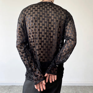 Mesh Jacquard Cutout Translucent T-Shirt