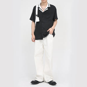Contrast Striped Lapel Short Sleeve Shirt