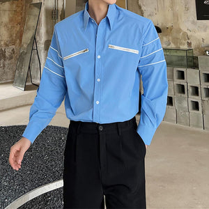 Blue Multi Zip Trim Long Sleeve Shirt
