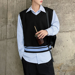 Fake Two Piece Stripe Panel Shirt