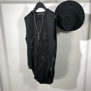 Black Zipper Loose Sleeveless T-Shirt