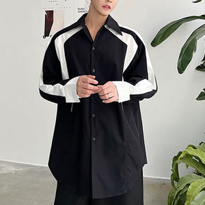 Black and White Contrast Stitching Long-sleeved Shirt
