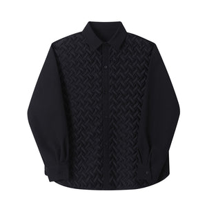 Pleated Weave Decorative Long Sleeve Shirt