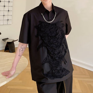 Black Patch Trim Pullover Short Sleeve Shirt