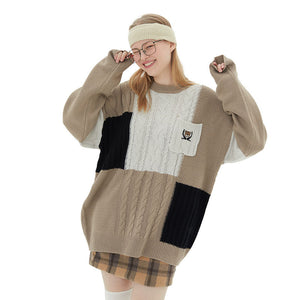 Colorblock Round Neck Couple Sweater