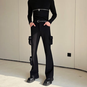 Mid-Low Rise Slim Cargo Pockets Flared Pants