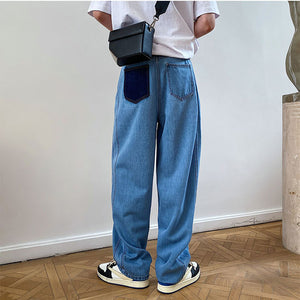 Contrast Large Pocket Wide-leg Jeans