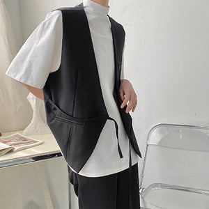 Simple Lace-up Asymmetric Solid Vest