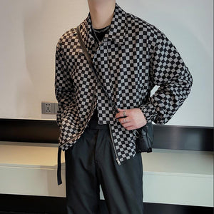 Checkerboard Lapel Cropped Jacket
