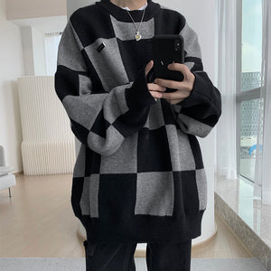 Black Checkerboard Crewneck Sweater