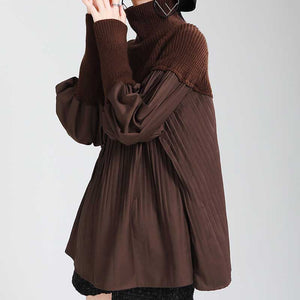 Puff Sleeve Pressed Turtleneck Sweater