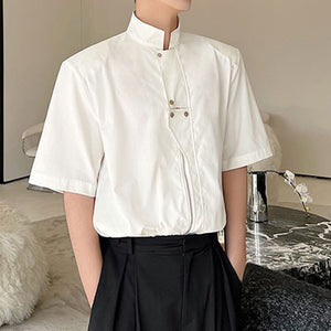 Stand Collar Zip Short Sleeve Shirt