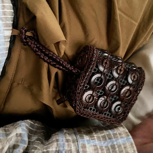 Square Coconut Shell Button Coin Purse Earphone Case