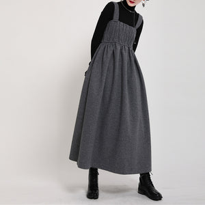 Woolen Pleated Strappy Dress