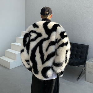 Zebra Print Plush Thick Coat