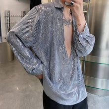 Load image into Gallery viewer, Vintage Deep V-neck Sequined Shirt
