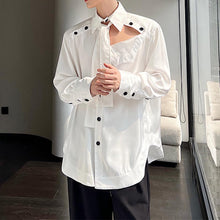 Load image into Gallery viewer, Hollow Tie Contrast Buttons Long Sleeve Shirt
