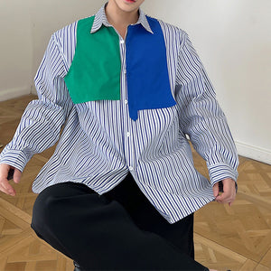 Irregular Patch Contrast Casual Shirt
