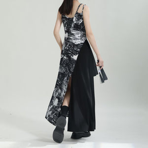 Stitching Print Irregular Sling Dress