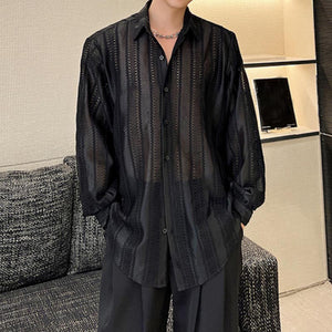 Retro Hollow Half Perspective Solid Color Spring Shirt