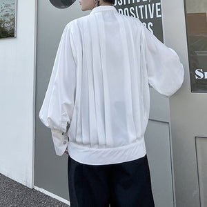 Vintage Stand Collar Pleated Shirt