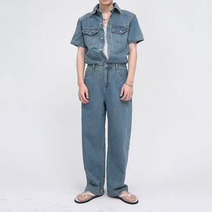 Summer Short Sleeve Denim Jumpsuit