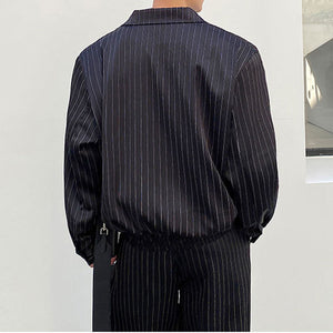 Pinstripe Large Lapel Work Jacket