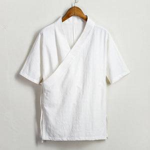 Cotton Linen Large Diagonal Short Sleeve Top