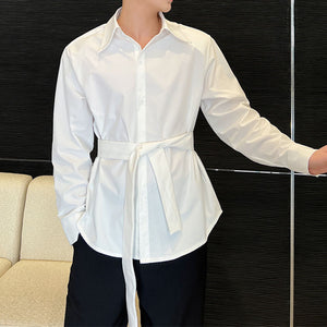 Belted Long Sleeve Loose Shirt