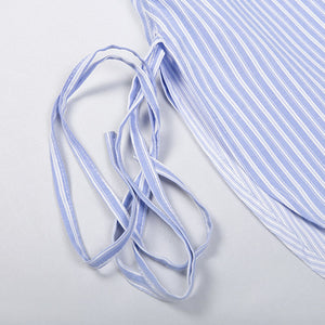 Blue Striped Casual Stand Collar Shirt