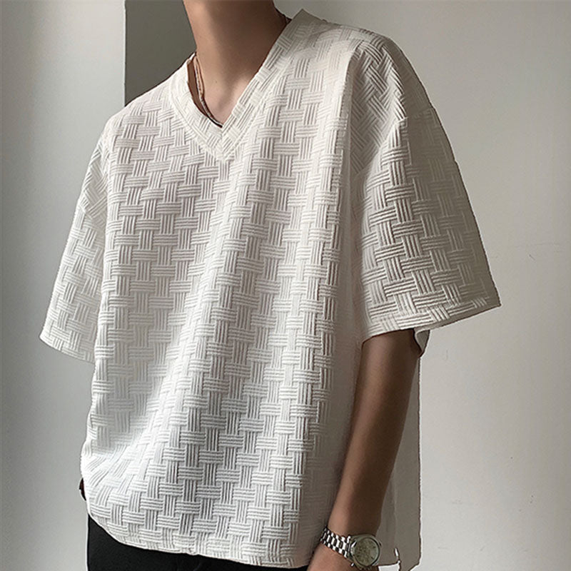 Solid V-Neck Pullover Half Sleeve T-Shirt
