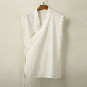 Cotton Linen Large Slanted Placket Vest