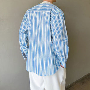 Blue Striped V-Neck Pullover Top