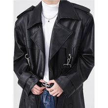 Load image into Gallery viewer, Metal Zipper PU Shoulder Pad Mid Length Coat
