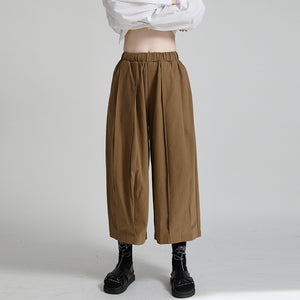 Solid Color High Waist Cropped Wide Leg Pants