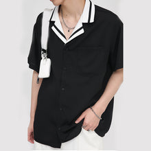 Load image into Gallery viewer, Contrast Striped Lapel Short Sleeve Shirt
