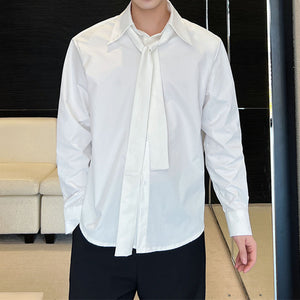 Belted Long Sleeve Loose Shirt