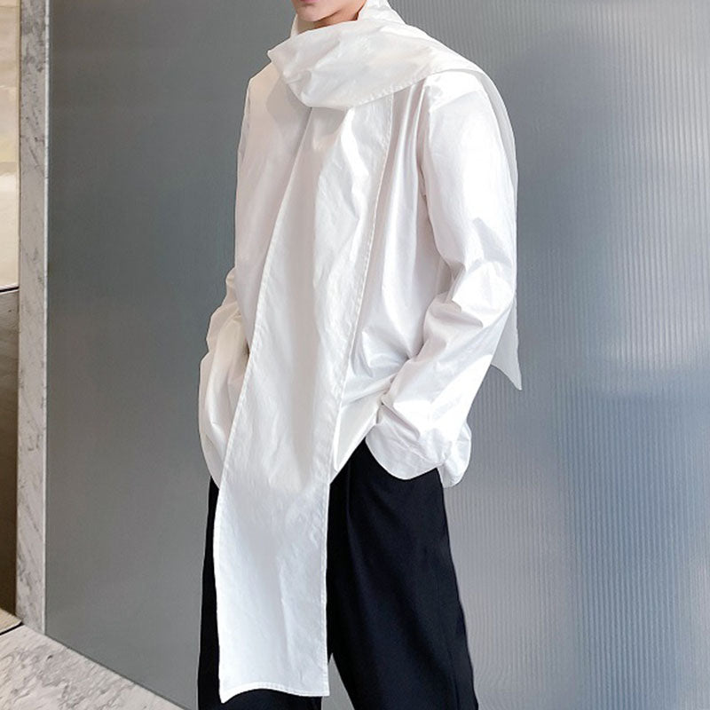 Ribbon Scarf V-Neck Pullover Shirt