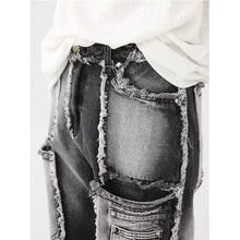 Load image into Gallery viewer, Vintage Distressed Wash Raw Edge Straight Leg Jeans
