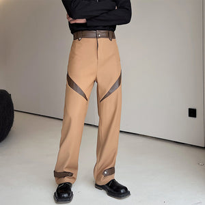 Paneled Contrast Casual Straight Pants