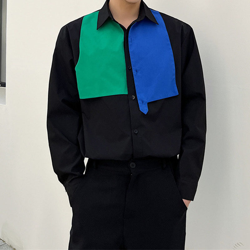 Irregular Patch Contrast Casual Shirt