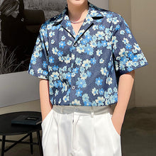 Load image into Gallery viewer, Blue Floral Lapel Short Sleeve Shirt
