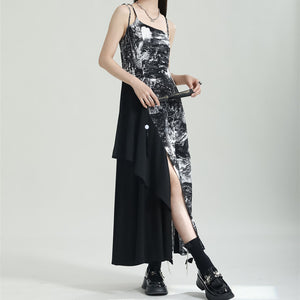 Stitching Print Irregular Sling Dress