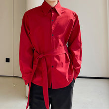 Load image into Gallery viewer, Belted Long Sleeve Loose Shirt
