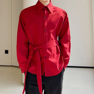 Belted Long Sleeve Loose Shirt