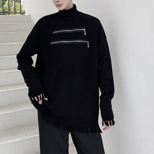 Load image into Gallery viewer, Dark Fringe Zipper Trim Turtleneck Sweater
