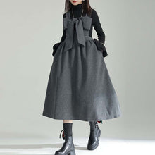 Load image into Gallery viewer, Woolen Bowknot Suspender Dress
